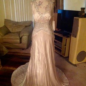 Bebe Silk Fringe Ombre Halter Dress (S/M)